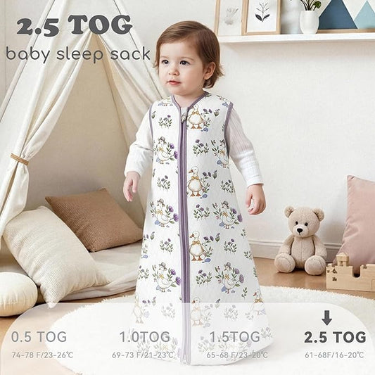 Baby Sleep Sack 18-24 Months 2.5 TOG, Cotton Baby Wearable Blanket with 2-Way Zipper, Infant Toddler Winter Sleeping Bag for Newborn Boys and Girls, Floral