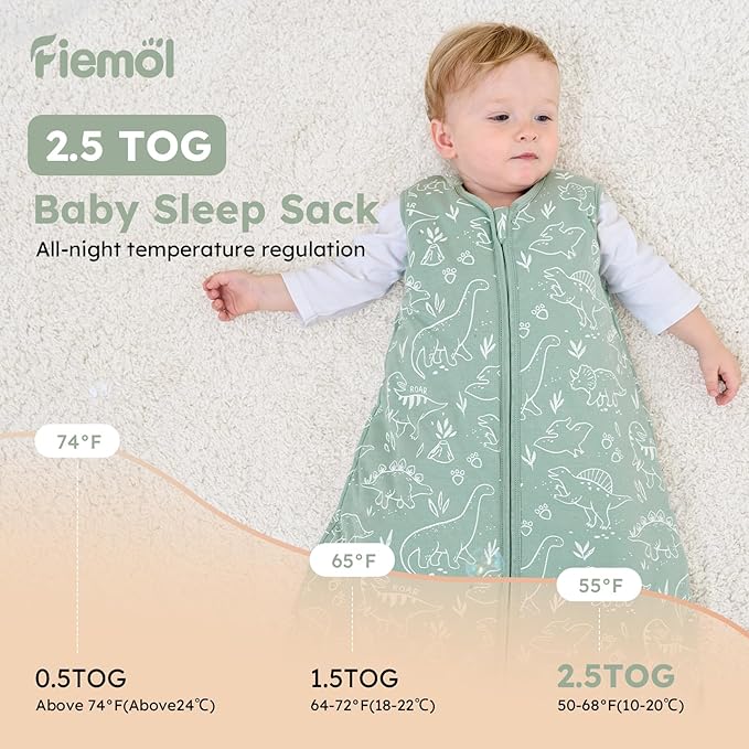 Baby Sleep Sack 18-24 Months, 2.5 TOG Cotton Winter Baby Wearable Blanket with 2-Way Zipper, Warm Soft Sleeping Bag for Toddler Boy Girl, XLarge Dinosaur