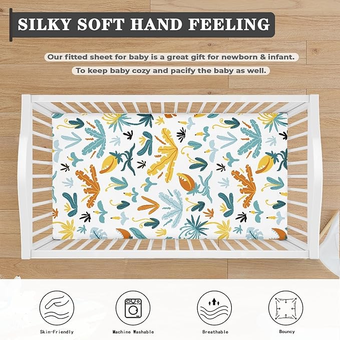 Plants and Flowers Fitted Crib Sheet Flowers Baby Crib Sheet Fit Standard Crib and Toddler Mattress,Crib Mattress Sheets for Boys Girls 28"x52"