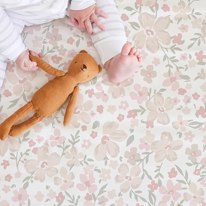 Makemake Organics GOTS Certified Organic Cotton Fitted Crib Sheet Soft Breathable (28"x52", Blossom)