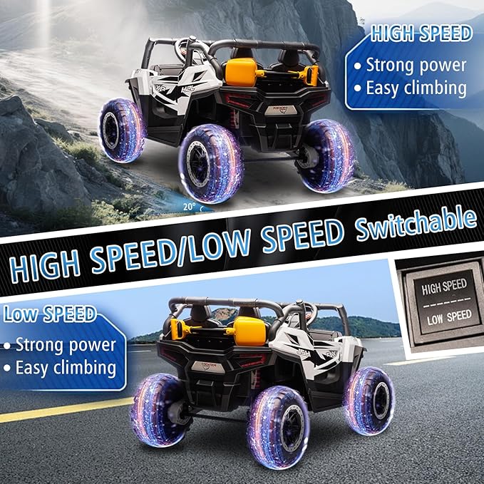 24V Car for Kids, 4WD Ride on Electric Cars, 4x4 Battery Powered Electric UTV for Boys Girls, 3 Speeds Off Road Truck with Bluetooth (White)