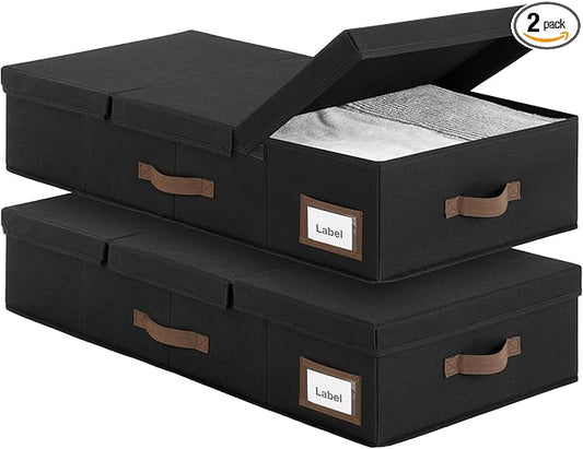 GRANNY SAYS 2 Pack Under Bed Storage, Underbed Organizer with Flid-Top Lid for Bedroom, Black Clothing Storage Bins for Blankets, Clothes, Shoes