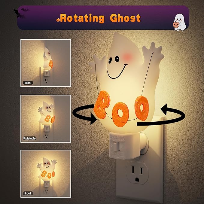 JandCase Halloween Night Light, 2 Pack 3000K Night Lights Plug into Wall,Cute & Funny Ghost Night Light for Kids,Plug in Ghost Nightlight with 360° Rotatable for Halloween Party Decor