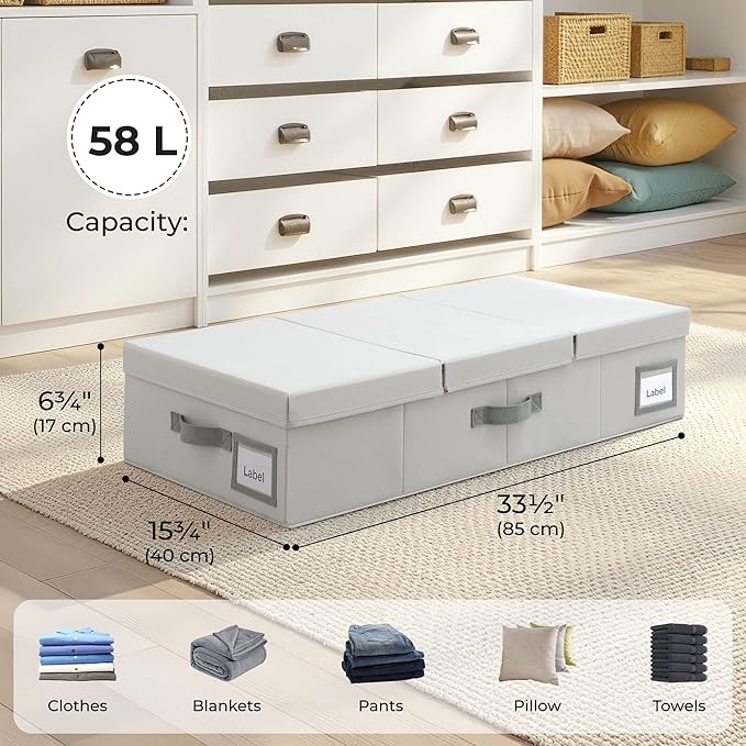 GRANNY SAYS 2 Pack Under Bed Storage, Underbed Organizer with Flid-Top Lid for Bedroom, Grey Clothing Storage Bins for Blankets, Clothes, Shoes