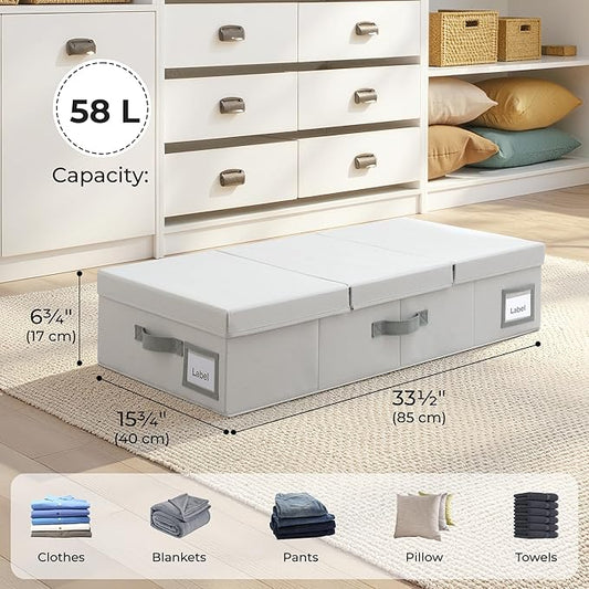 GRANNY SAYS 2 Pack Under Bed Storage, Underbed Organizer with Flid-Top Lid for Bedroom, Grey Clothing Storage Bins for Blankets, Clothes, Shoes