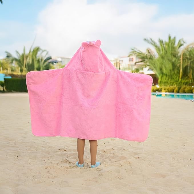 BAGNO MILANO Kids Organic Turkish Cotton Hooded Beach Cover-Up Towel, GOTS Certified, for Boys and Girls (Unicorn Pink, 24"x48"+8"/Hooded Towel)
