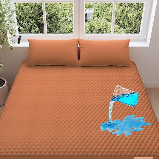 OhGeni 100% Waterproof Mattress Protector,Queen Size Mattress Soft Pad,Hair & Bedwetting Resistant,Cooling Breathable Fitted Sheets,Washable Bed Cover,Non-Slip Deep Pocket,Noiseless for Bedroom,Orange