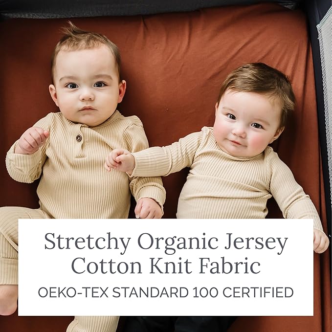 Natemia Fitted Pack and Play Sheet - 100% Organic Cotton - for Standard Size Playard, Pack n Play, and Mini Crib Mattress - Ultra Soft, Thick & Stretchy Jersey Knit Cotton