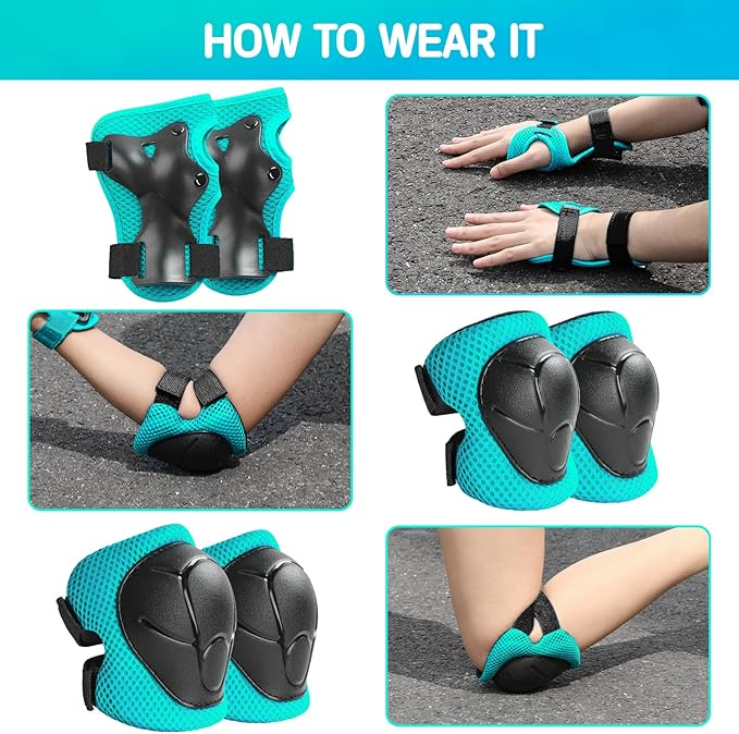 Kids Protective Gear Set Knee Pads for Kids 3-14 Years Toddler Knee and Elbow Pads with Wrist Guards 3 in 1 for Skating Cycling Bike Rollerblading Scooter