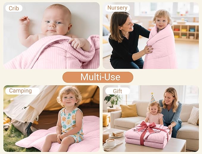 ZPECC Toddler Bedding Set - 4 Piece Hypoallergenic Baby Crib Bedding Set for Boys and Girls, Includes Toddler Comforter, Flat Sheet, Fitted Sheet and Pillowcase, Pink Stripe