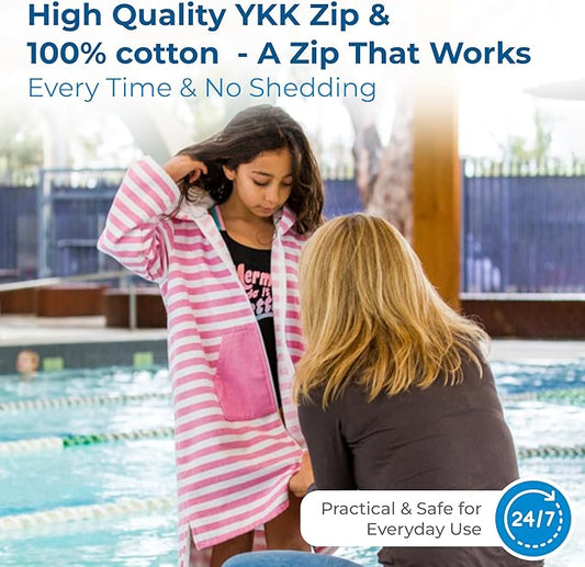 SAMMIMIS Kids Bathrobe & Hooded Towels for Kids - Soft Turkish Bath Towels with Terry Lining, Zip & Pockets - Gift Idea