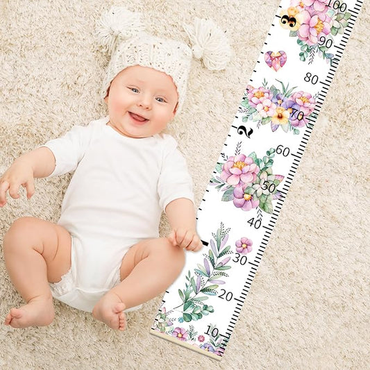 Wall Height Chart for Kids Personalized Name Custom Christmas Gift Baby Girls Flower Room Decor Wall Canvas Height Growth Measurement Ruler for Toddler Removable Wall Hanging Playroom Decoration