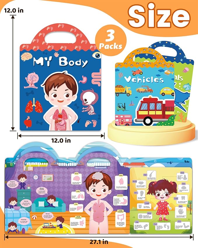 Walenced Reusable Sticker Book for Toddlers, Stickers for Kids, Toddler Sticker Book, Toddler Craft Activities, Toddler Travel Toys Ages 3 and Up Boy Girl Birthday Gifts