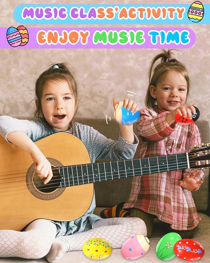 6 Pack Wooden Percussion Musical Shaker Christmas Stocking Stuffers for Toddler, Baby Stocking Easter Basket Stuffers Gifts Montessori Toys for Toddlers Kids Babies Boys Girls