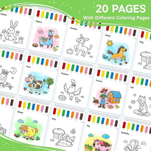 Paint with Water Coloring Books for Toddlers,Farm Theme Mess Free Watercolor Painting Papers for Kids Water Color Paint Kit Art Craft Birthday Gift for Ages 1-3, 4-8