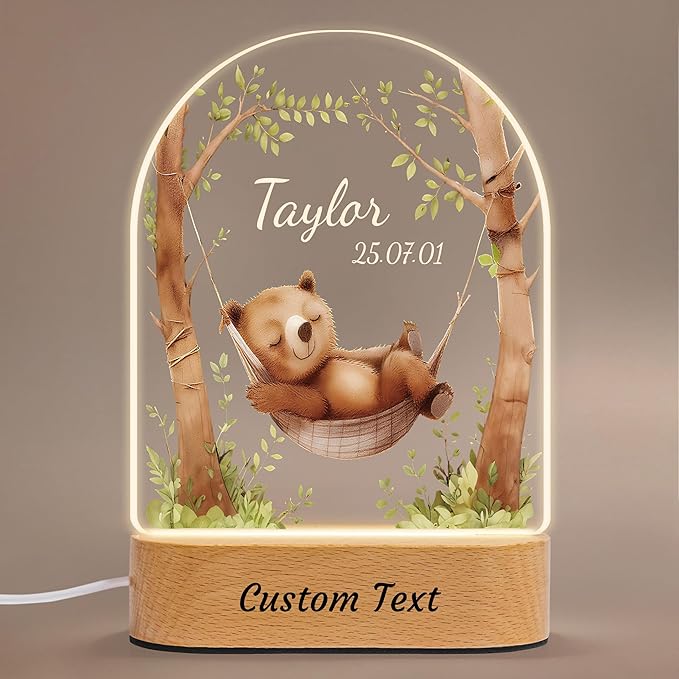 IOUMAM Personalized Baby Gifts for Kids Cute Bear Name Night Light for Boys Girls, Custom LED Acrylic Plaque Lamp for Toddler, Christmas Newborn Baby Shower Gifts for Children's Room Nursery Decor