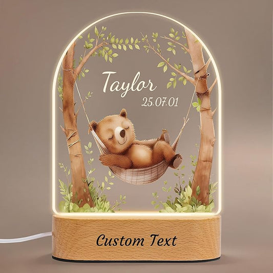 IOUMAM Personalized Baby Gifts for Kids Cute Bear Name Night Light for Boys Girls, Custom LED Acrylic Plaque Lamp for Toddler, Christmas Newborn Baby Shower Gifts for Children's Room Nursery Decor