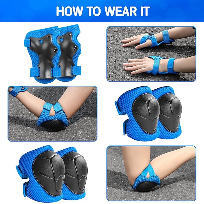 Kids Protective Gear Set Knee Pads for Kids 3-14 Years Toddler Knee and Elbow Pads with Wrist Guards 3 in 1 for Skating Cycling Bike Rollerblading Scooter