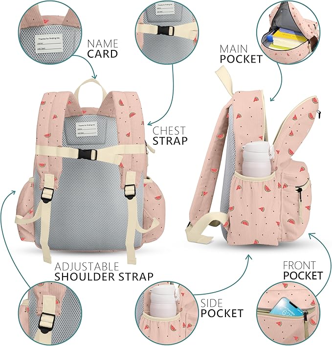 Corduroy Kids Backpack for Girls 6-10: Girls Backpacks for Elementary Kindergarten 15” H Fit Folder