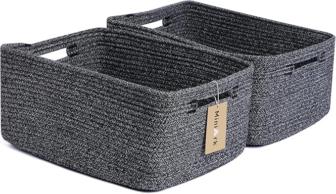 MiniArk Large Storage Baskets for Shelves, Closet Organizers Bins for Clothes Blanket Towels, Baby Nursery, Toy Baskets Box, Woven Rope Baskets, 17 x 13 x 7.5”, 2 Packs Dark Gray