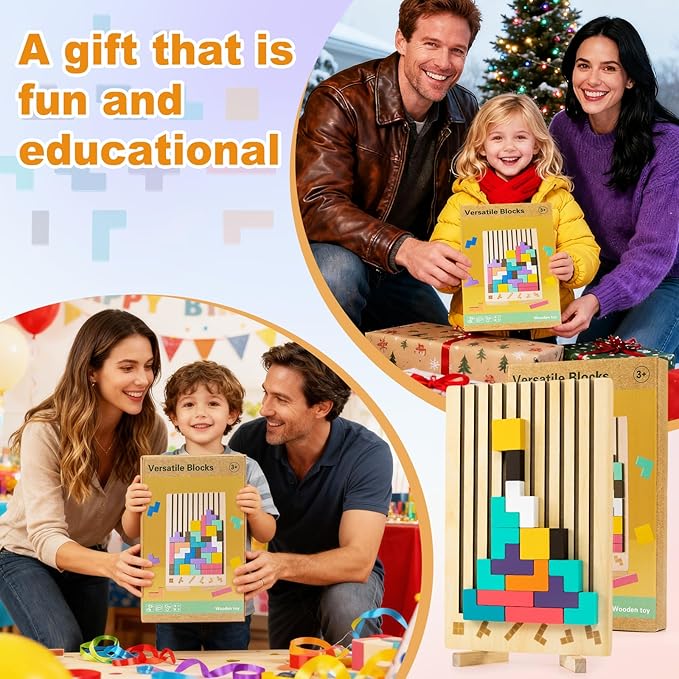 Wooden Montessori Russian Blocks Puzzle – 3D Stacking Toy for 3-6 Year Olds Toddlers Educational Gift & Brain Teaser for Critical Thinking Montessori Brain Blocks for Boys & Girls (Flag)