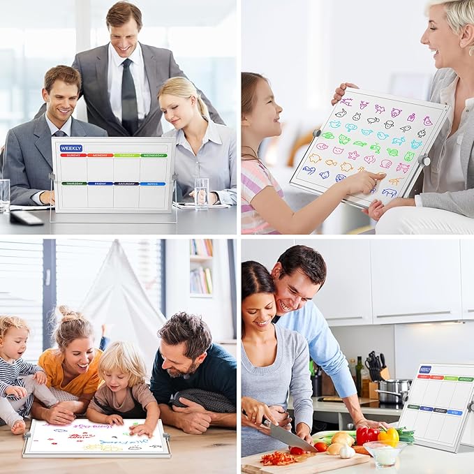 Laokiiy Weekly Dry Erase White Board, 16X12IN Magnetic Desktop Whiteboard Calendar with Stand, 8 Markers, 4 Magnets, 1 Eraser, Portable Double-Sided White Board Easel for Kids Memo to Do List Desk
