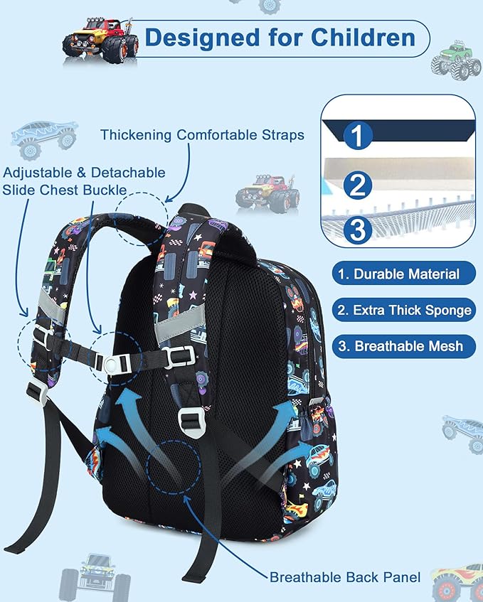 CAMTOP Toddler Backpack for Boys Girls 2-4, Kids Backpacks for Kindergarten Preschool, 12" H Small Bookbag for Daycare Travel (L - Black, 15"- Fit A4 Folder)