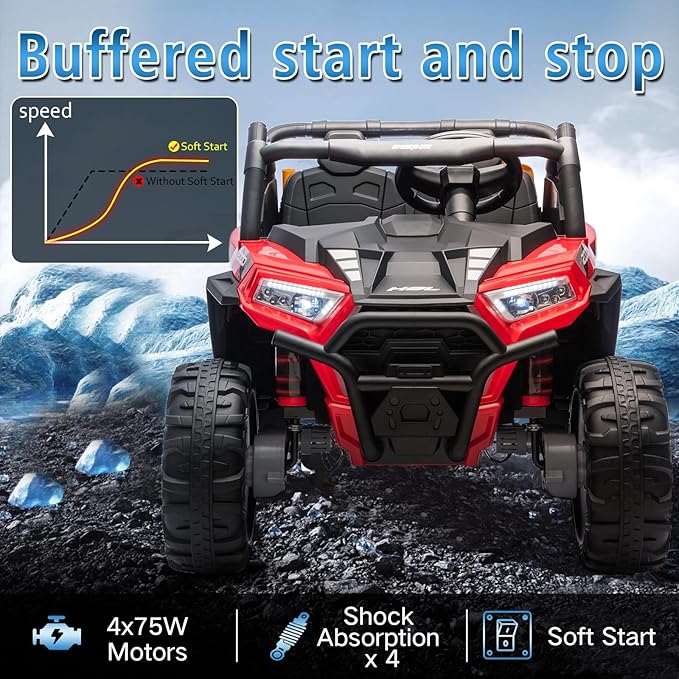 24V Car for Kids, 4WD Ride on Electric Cars, 4x4 Battery Powered Electric UTV for Boys Girls, 3 Speeds Off Road Truck with Bluetooth (Red)