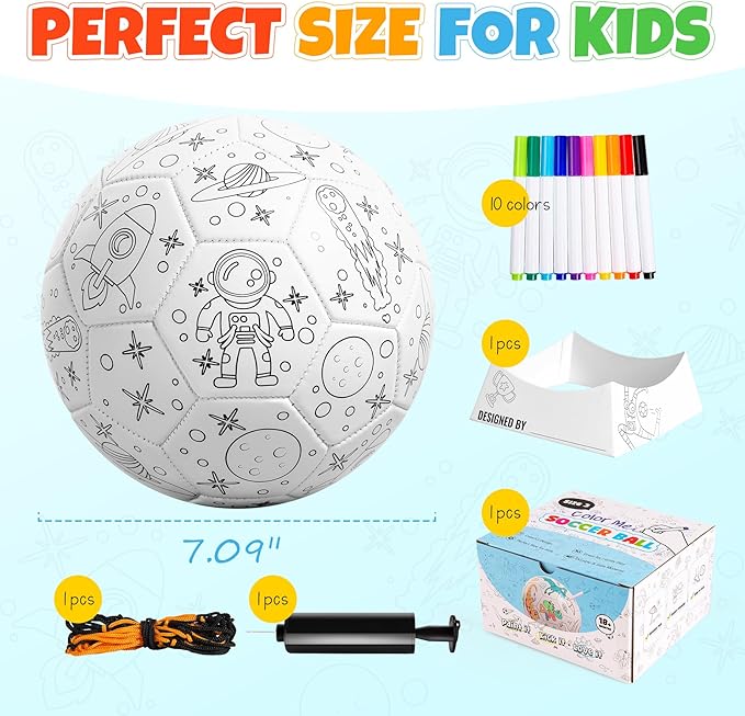 EVERICH TOY Paint Your Own Soccer Ball with Markers, Toddler Arts and Crafts Kits Soccer Gifts for Boys Girls, Size 3 Astronaut Toys Coloring Custom Soccer Ball Birthday Gifts for Kids 3 4 5 6-8 8-12