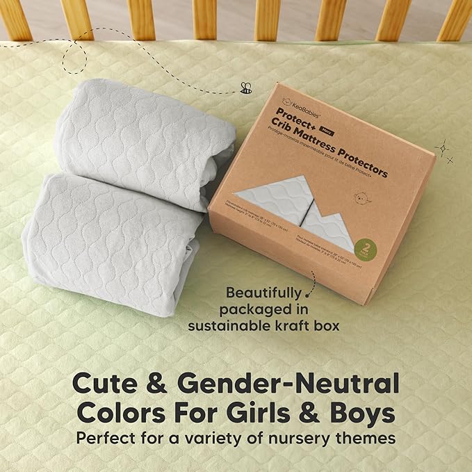 2-Pack Waterproof Crib Mattress Protector Cover Fitted - Quiet Baby Crib Mattress Pad Sheets, 52" x 28" Soft Quilted Cotton Baby Sheet, Machine Washable, Easy Fit, Durable (Pearl Gray/Mavy)