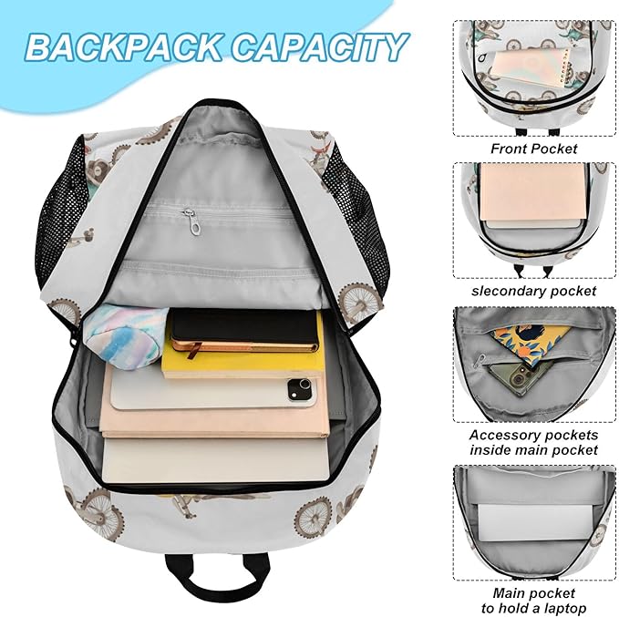Jucciaco Watercolor Motorbikes Motorcycle Backpack with Lunch Bag, School Travel Backpack for Teens Boys Girls Kids Backpacks Set