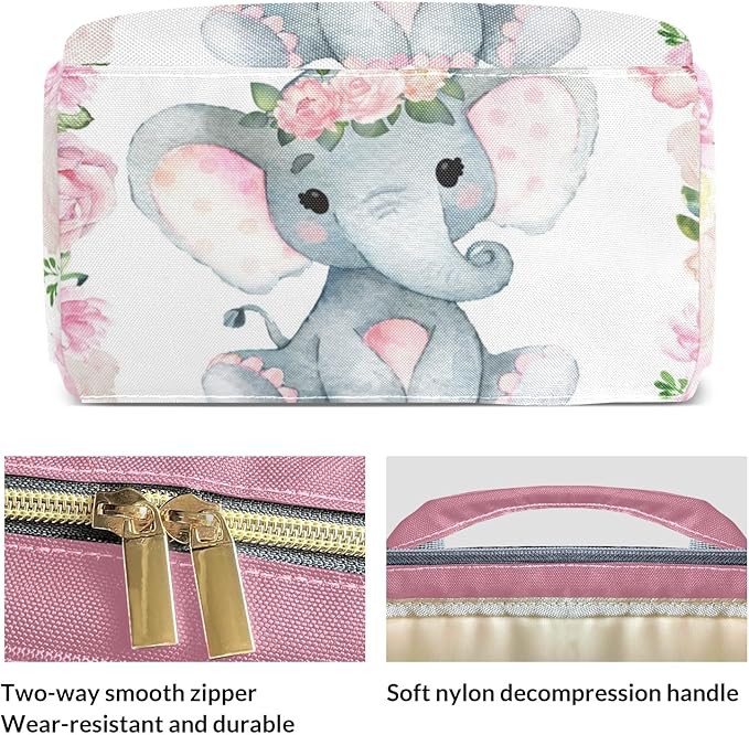 Personalized Elephant Pink Floral Custom with Name Diaper Bag Backpack For Baby Boy Girl Dad Mom Unisex for Adult Daypack Holiday Gift