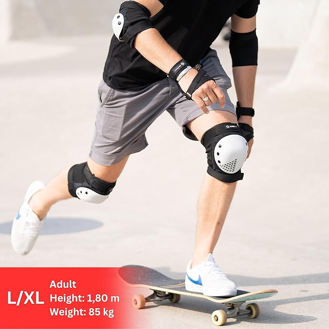 SKATEWIZ Skateboard Pads Protective Gear Set for Kids and Adults - Smash - Roller Skate Pads [6pc] with Wrist Guards - Skating Protective Gear - Roller Derby