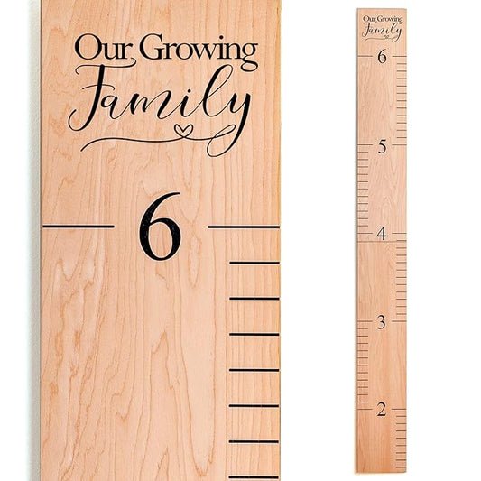 Headwaters Studio Wooden Growth Chart – Kids Height Chart, Wall Measurement for Kids, Height Chart for Wall, Growth Ruler for Children – Our Growing Family, Natural (63"x6.7")