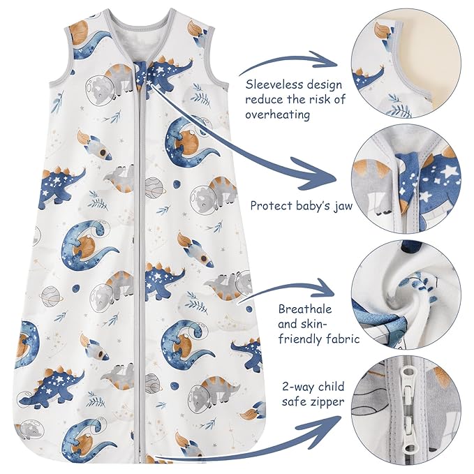 Looxii Baby Sleep Sack 0.5 TOG, 100% Cotton 3 Pack Wearable Blanket Baby Sleep Bag for Newborn Infant, 2-Way Zipper Lightweight Toddler Sleeping Sack 12-18 Months