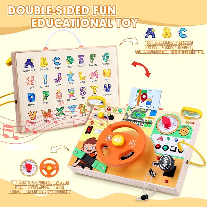 Busy Board for Toddlers - Montessori Educational Toy for 1-3 Year Old Boys & Girls | Travel-Friendly Sensory Learning Activity | Ideal for Kids with Autism(Busy Board v6)