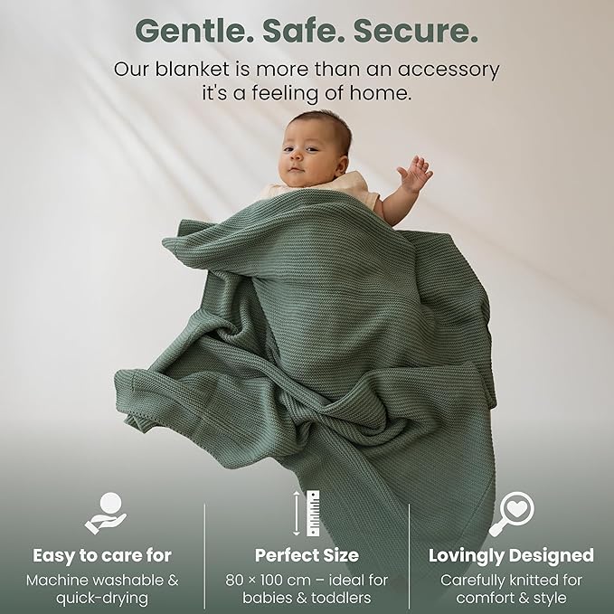 Alina Baby Soft Knitted Blanket, 31 x 39 in, Green, Soft and Breathable, Oeko-Tex Certified, Lightweight and Cuddly, Perfect for Newborns, Toddlers, Cot, Pram