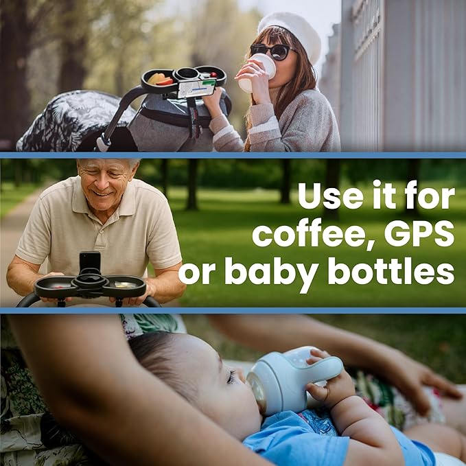 Snugbee Universal Stroller Tray with Cup Holder & Phone Mount – Fits iPhone 16 Pro Max – 360° Rotation, Easy Tool-Free Installation, Durable & Easy to Clean – Includes Instruction Manual