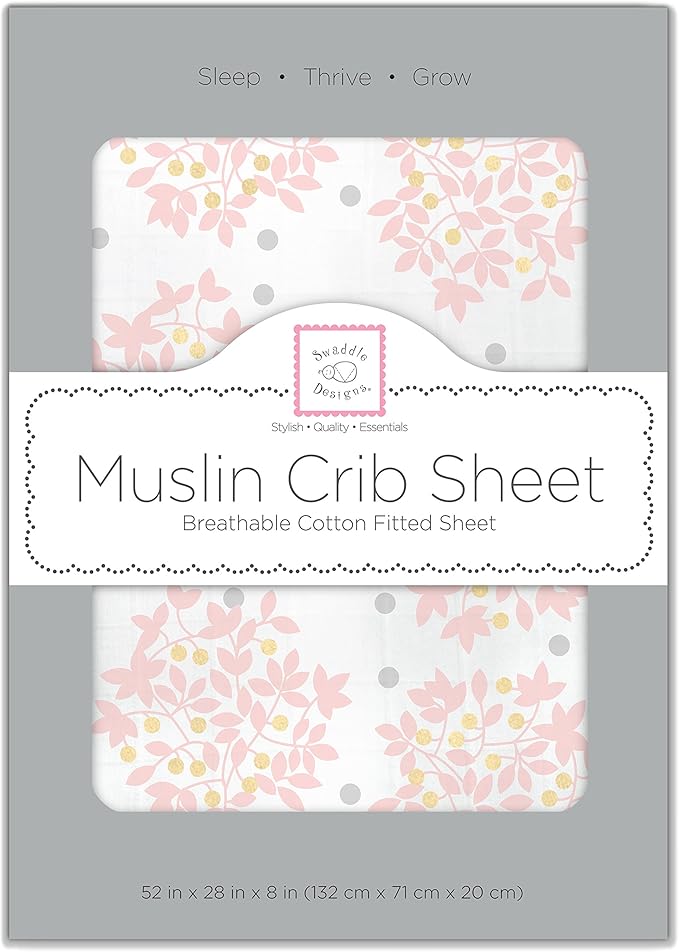 SwaddleDesigns Softest Cotton Muslin Fitted Crib Sheet, Toddler Sheet for Boys & Girls, Fits Standard Crib Mattress (28 x 52 inches), Pink Heavenly Floral