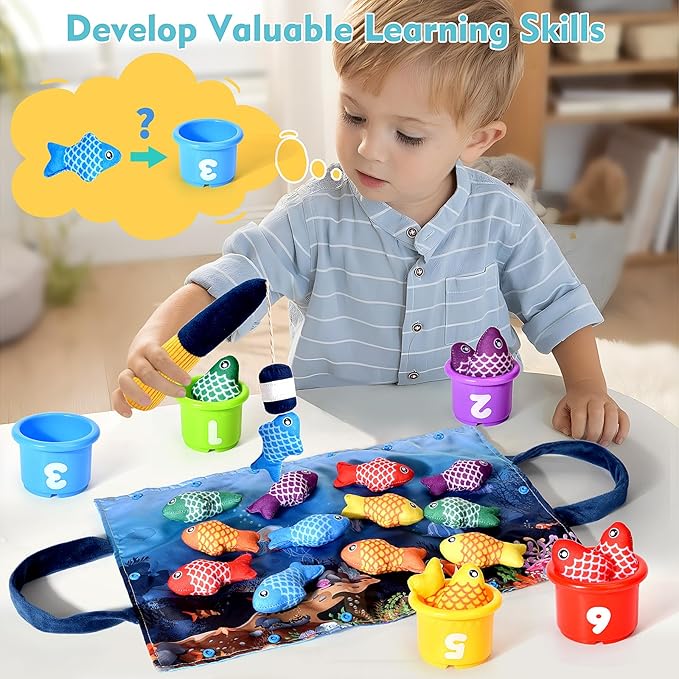 Montessori Toys for 1 Year Old Boy Girl Gifts, Cloth Fishing Game Toddler Toy 1-3, Sorting Learning Baby Toys 6-12-18 Months, One Year Old Girl Boy Gifts