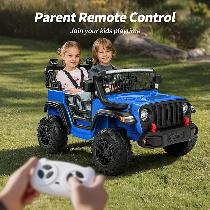 2 Seater Ride on Car Toy, 24V 4WD Electric Car for Kids 4-8 with Remote Control, 4x200W Motors, Capacity 110 lb - Blue