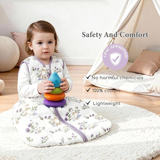 Baby Sleep Sack 18-24 Months 2.5 TOG, Cotton Baby Wearable Blanket with 2-Way Zipper, Infant Toddler Winter Sleeping Bag for Newborn Boys and Girls, Floral
