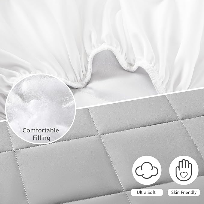 TILLYOU Pack and Play Sheet - Soft Quilted Crib Cover Pad, Toddlers Mattress Protector with 1''-3'' Deep Pocket, Thick Play Yard Playpen Sheets, Crib Mattress Pad 39"x27", Medium Grey
