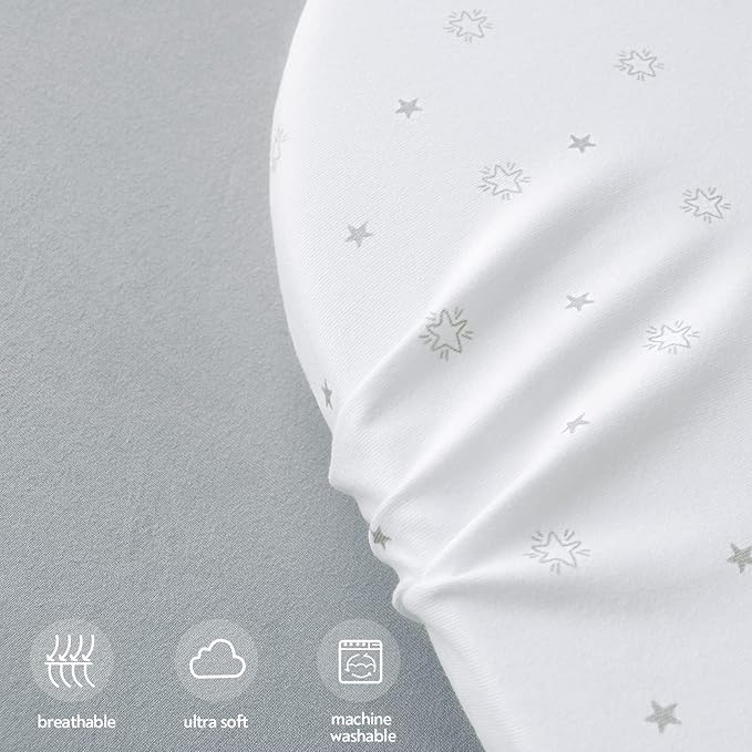 Pack and Play Sheets Fitted- Fit for Pamo Babe, Baby Trend, Graco, ADOVEL, Dream On Me and Other 25" x 36" Playard Mattress Cover, Ultra Soft & Stretchy Playpen Sheets, Grey & White Star, 2 Pack