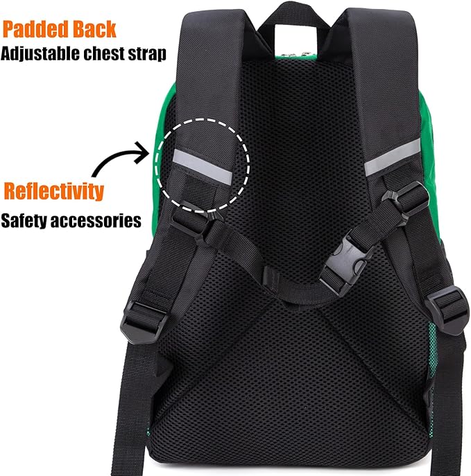 HawLander Little Kids Backpack for Boys or Girls, Toddler School Bag Fits 3 to 6 years old, Green, 15 Inch