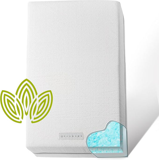 Organic Cotton Dual-Sided Crib Mattress | 2-Stage Premium Memory Foam CertiPUR-US Hypoallergenic Baby Mattress, Firm Support for Infant, Cooling Gel for Toddler, Waterproof Washable Cover, 52x27.5x5.5