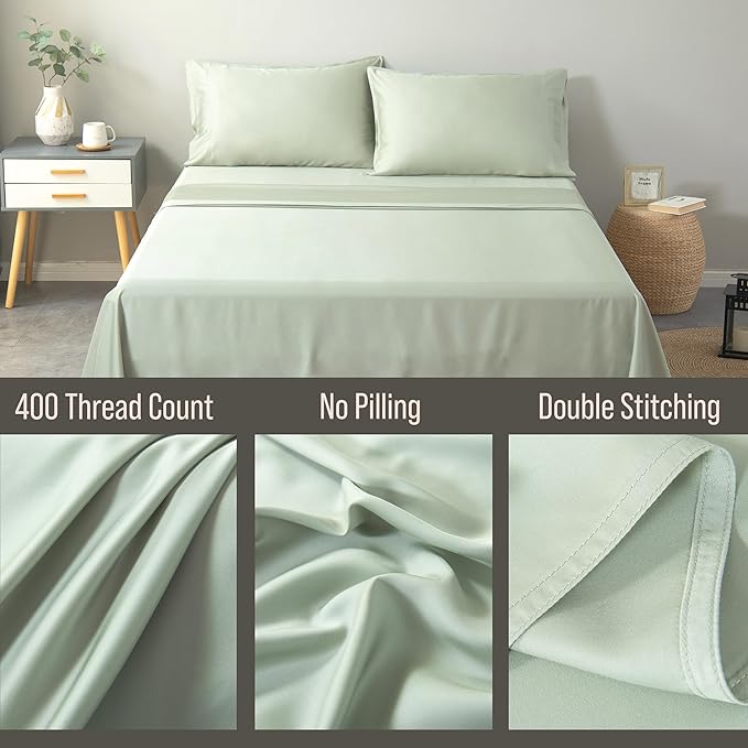 Bella Coterie Luxury Bamboo Viscose Queen Size Flat Sheet | 100% Organically Grown | Ultra Soft | Cooling for Hot Sleepers [Sea Glass]