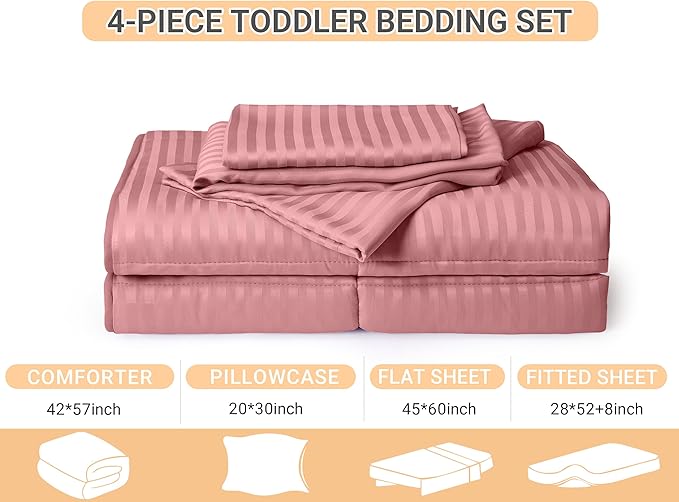 ZPECC Toddler Bedding Set - 4 Piece Hypoallergenic Baby Crib Bedding Set for Boys and Girls, Includes Toddler Comforter, Flat Sheet, Fitted Sheet and Pillowcase, Dusty Rose