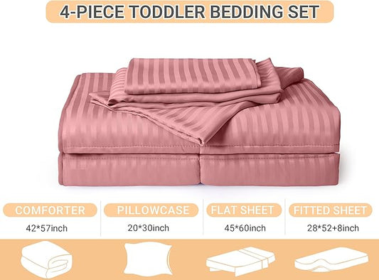 ZPECC Toddler Bedding Set - 4 Piece Hypoallergenic Baby Crib Bedding Set for Boys and Girls, Includes Toddler Comforter, Flat Sheet, Fitted Sheet and Pillowcase, Dusty Rose
