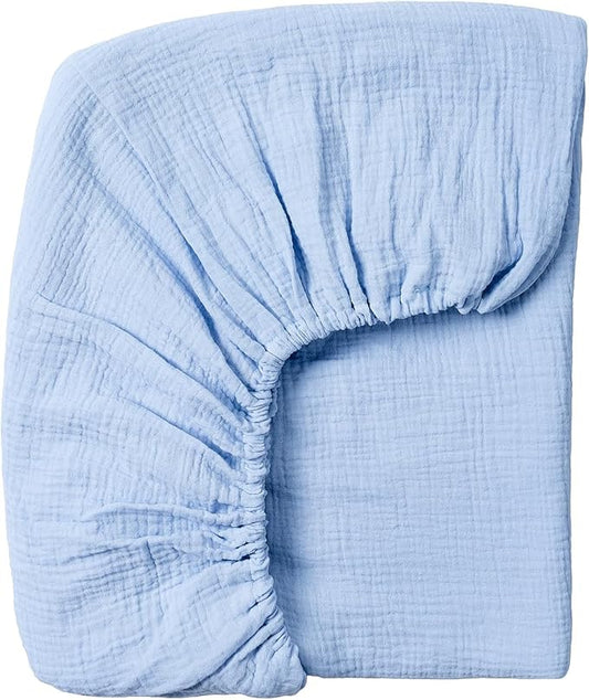 Meracorallo Muslin Crib Sheet, 100% Cotton Fitted Crib Sheet 28x52 Soft and Breathable Baby Boys Girls Cover for Standard Crib and Toddler Mattresses, Sky Blue
